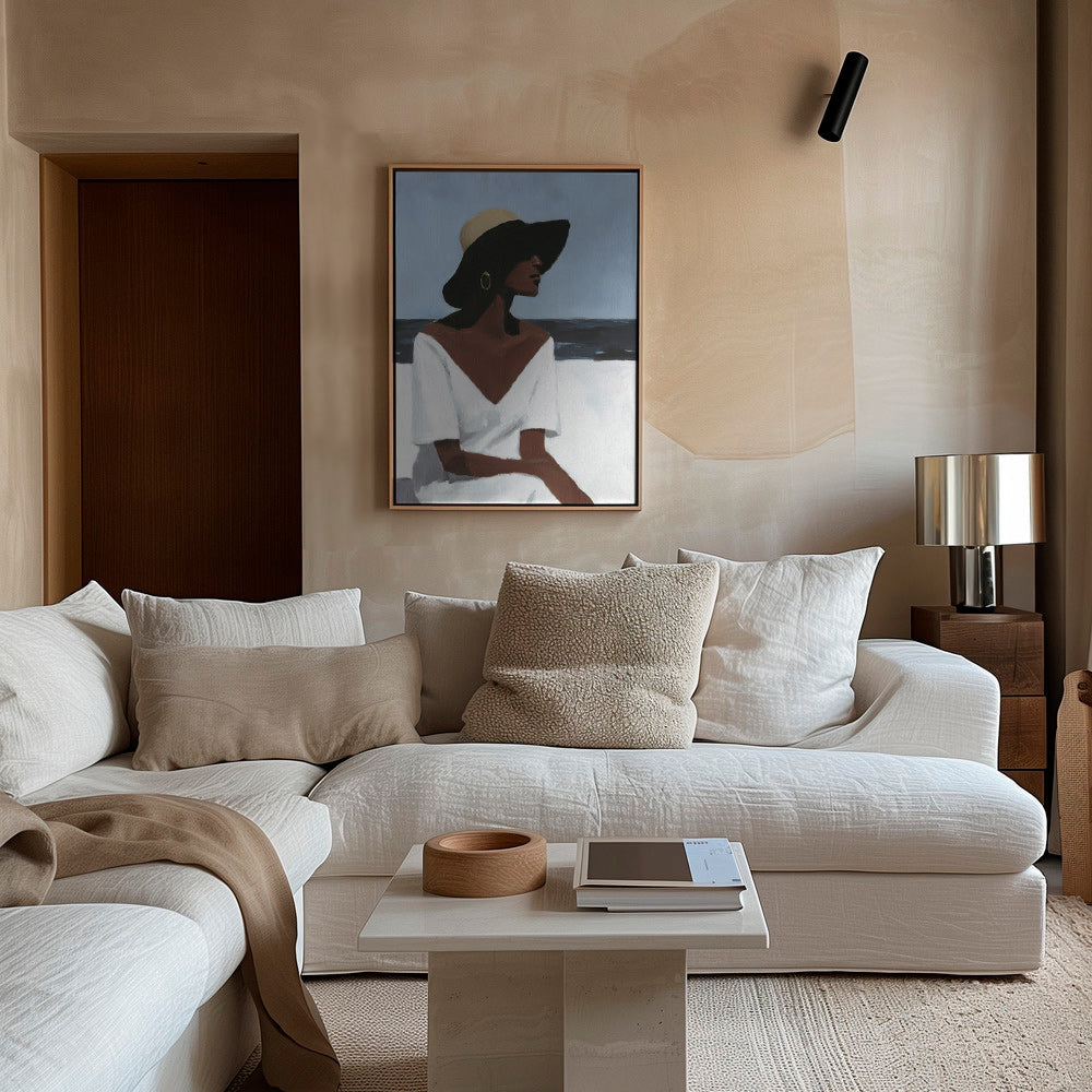 Cuadro de paisaje con figura femenina y sombrero – Canvas1