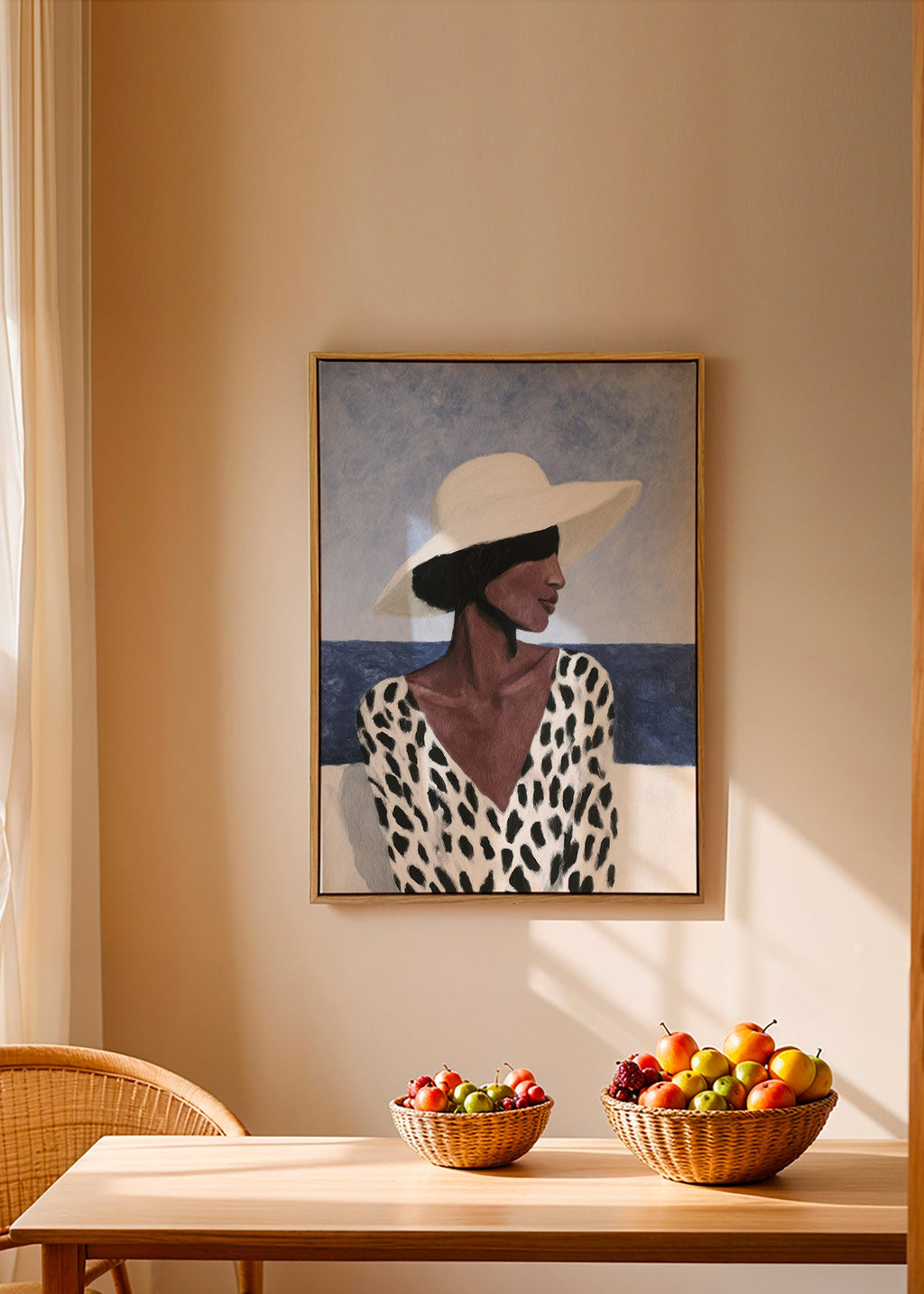 Ilustración de mujer con sombrero y mar – Canvas1