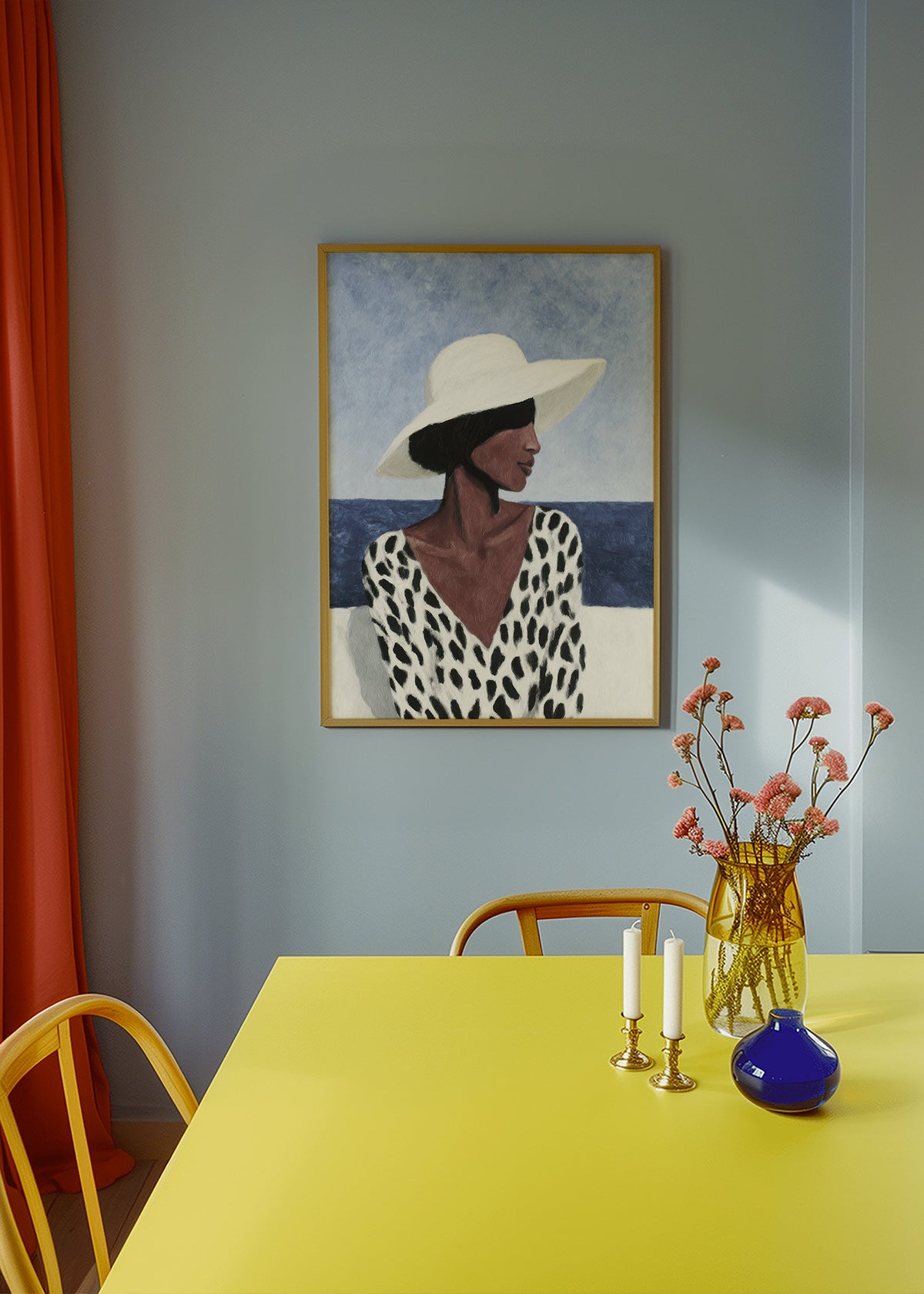 Ilustración de mujer con sombrero y mar – Product2