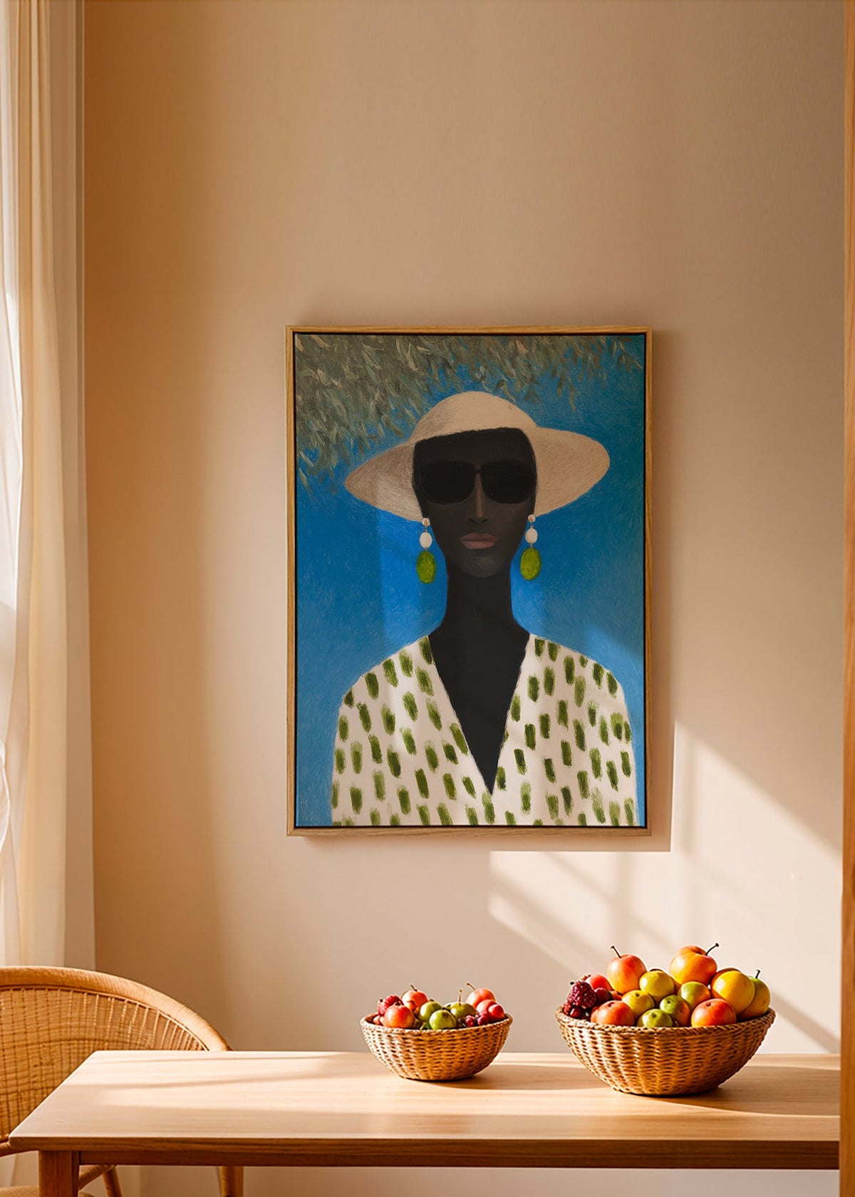 Ilustración femenina con sombrero y patrón verde – Canvas1