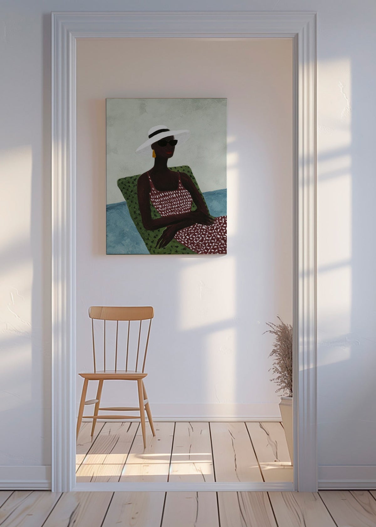 Ilustración elegante con figura reclinada y sombrero – Canvas