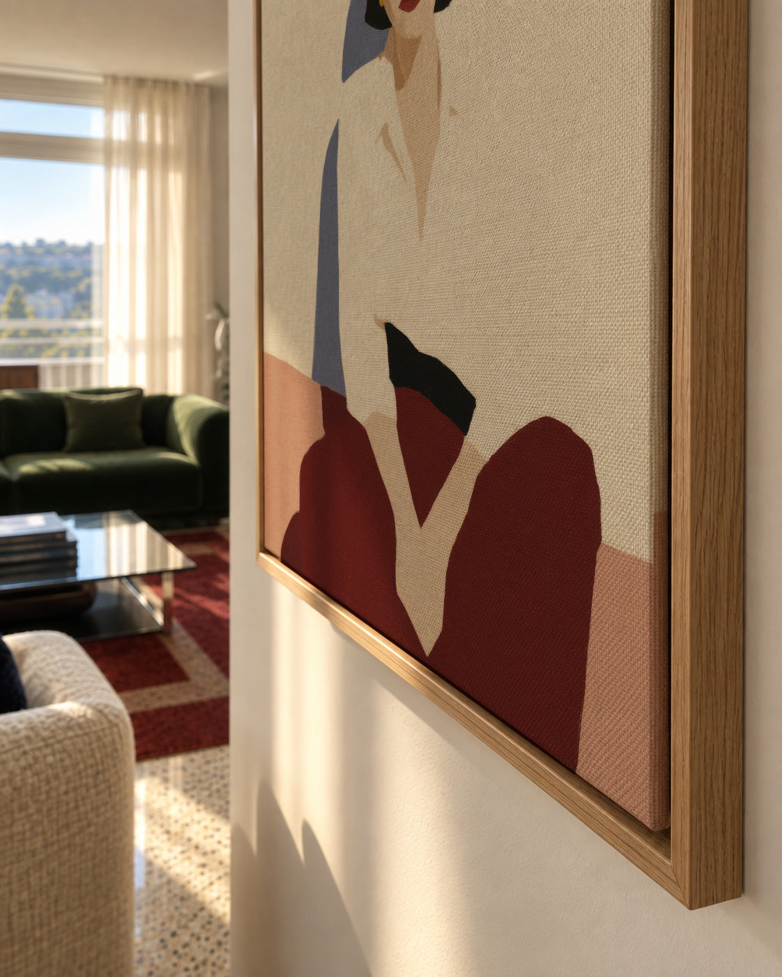 Minimalist Seated Figure - Framed canvas detail