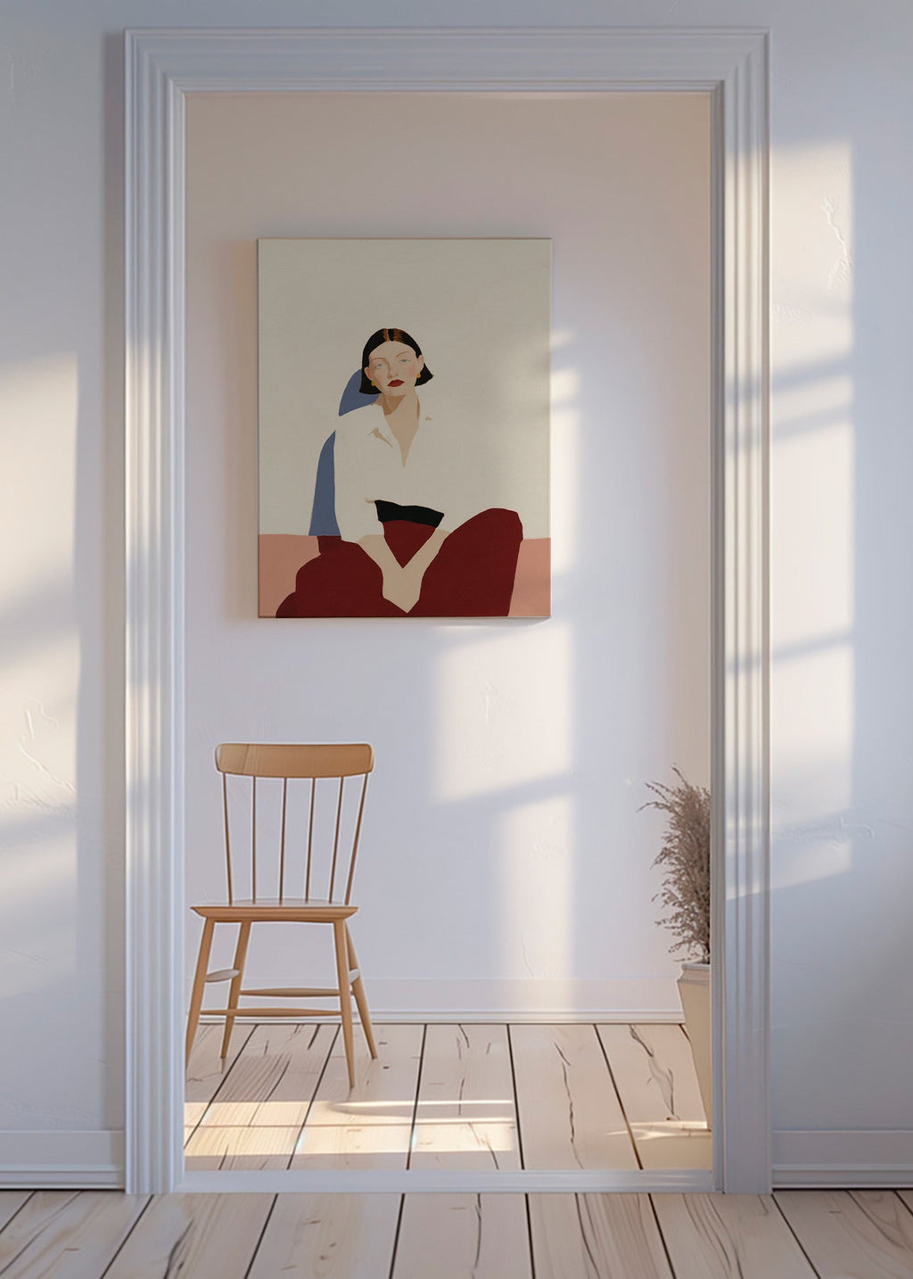 Cuadro minimalista de figura sentada, gesto sereno – Canvas