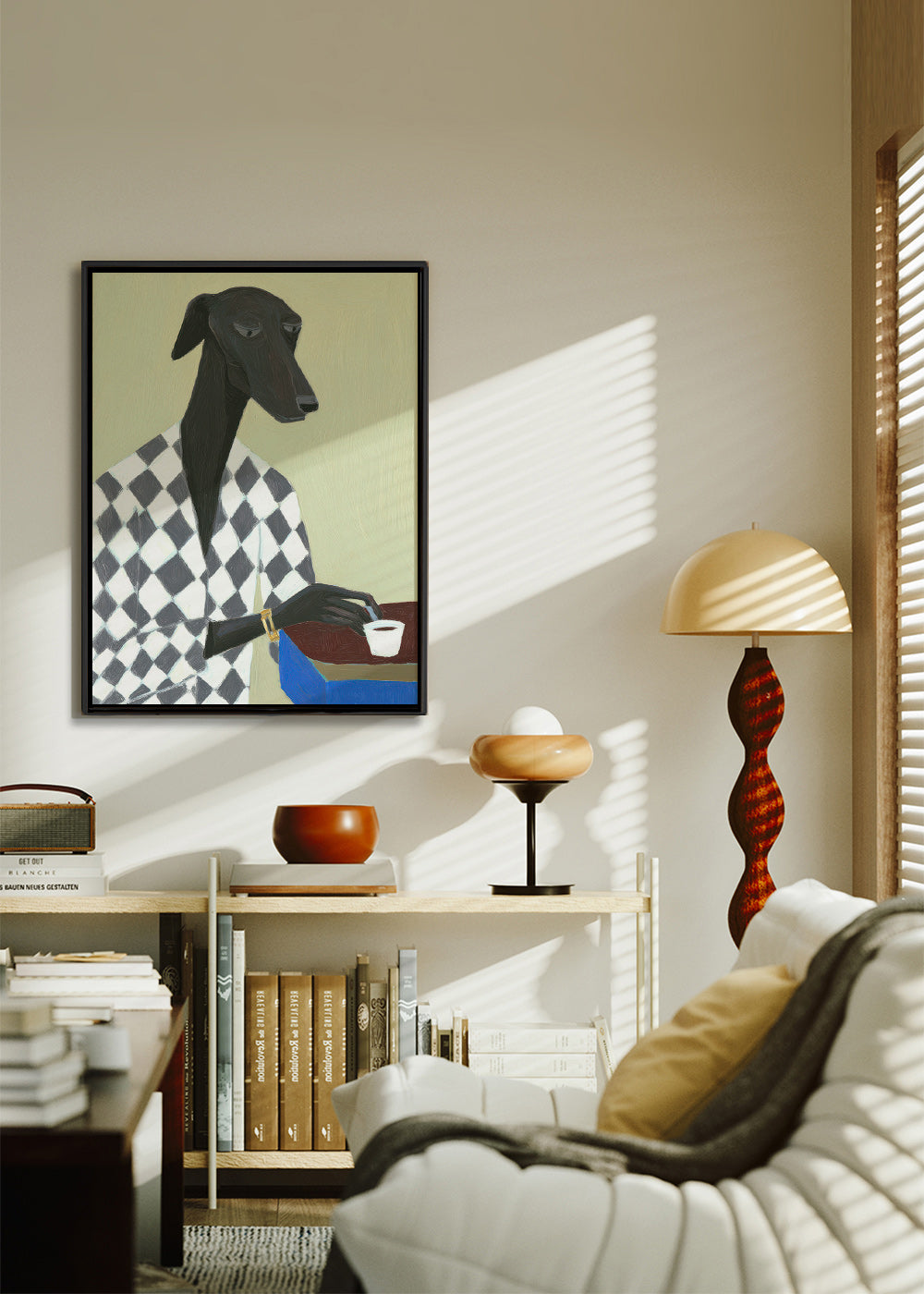 Cuadro perro elegante con taza de café – Canvas2