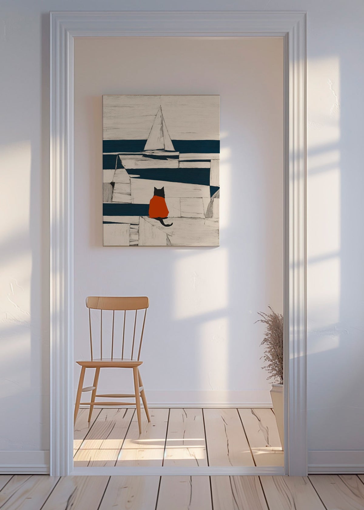 Cuadro gato en el puerto minimalista – Canvas