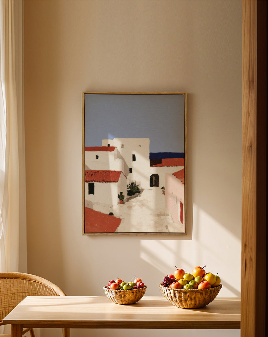 White Courtyard - Framed canvas in an interior