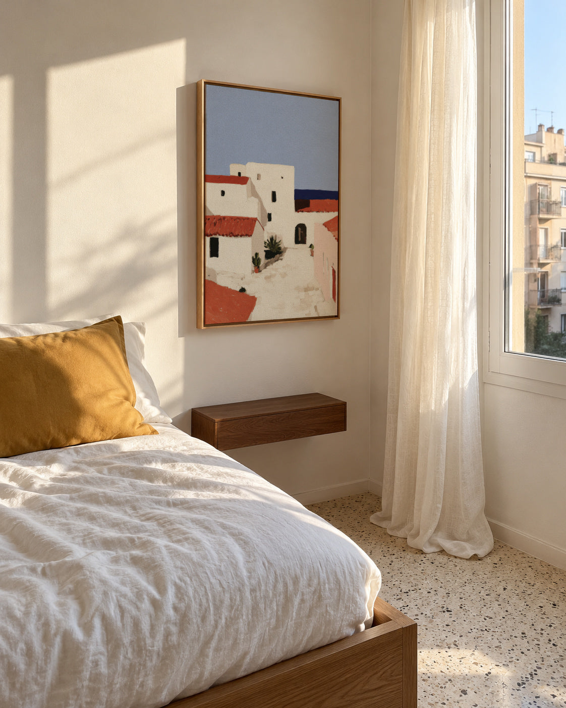 White Courtyard - Framed canvas in an interior
