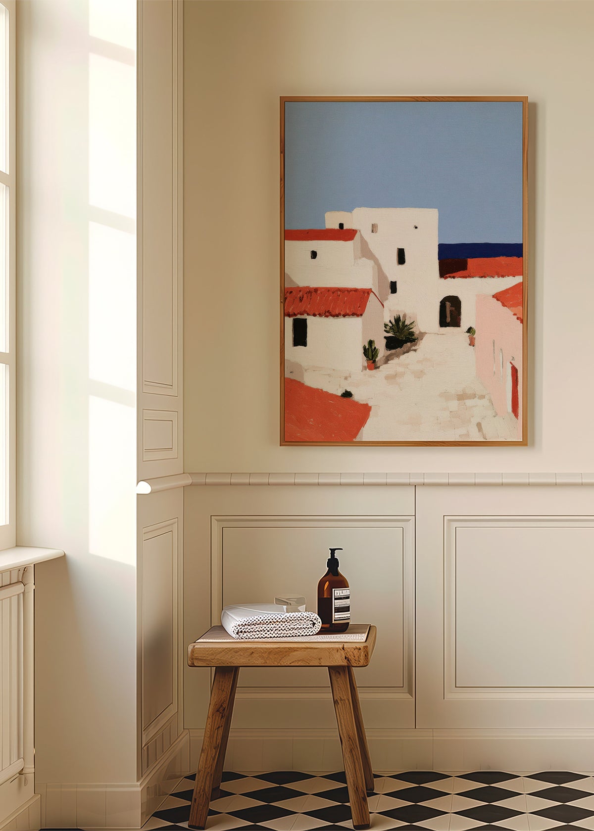 Cuadro de paisaje mediterráneo con tejados rojos – Product1