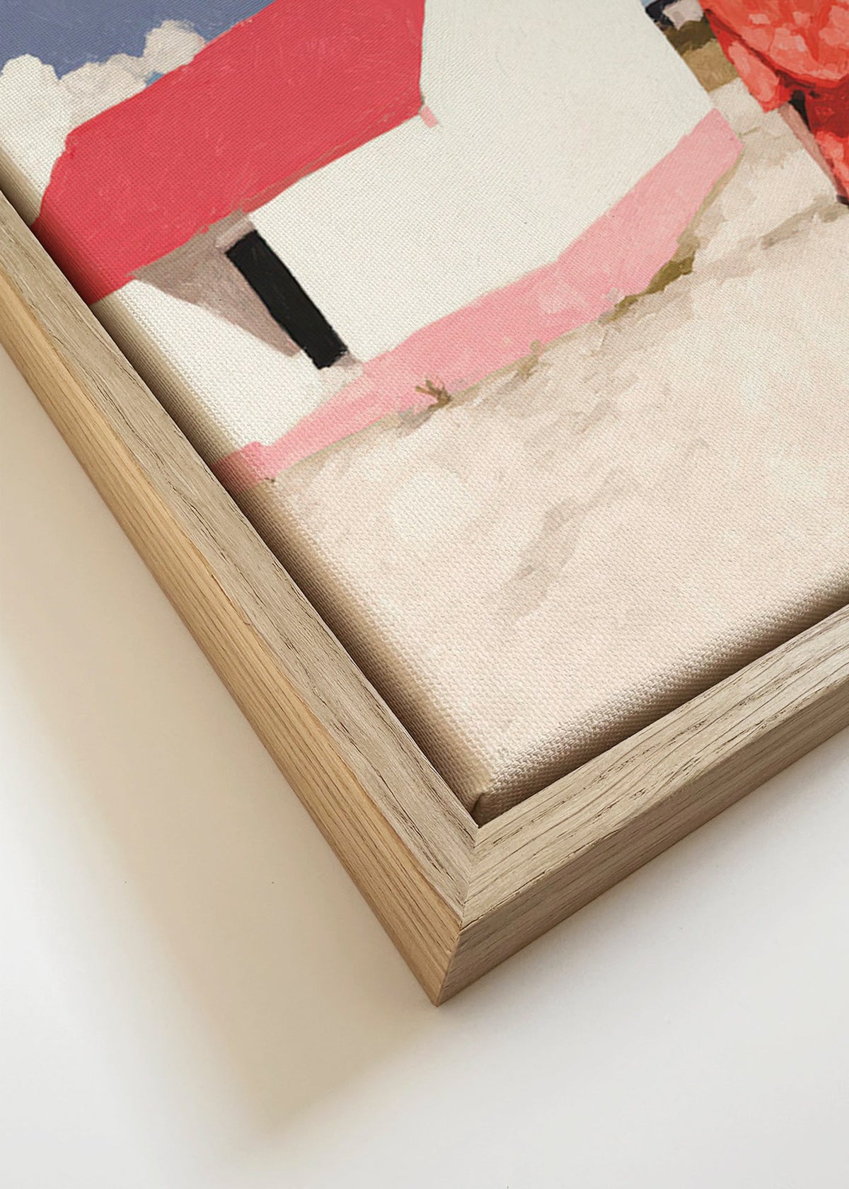 Cuadro de paisaje con figura y casita roja – Canvas detail