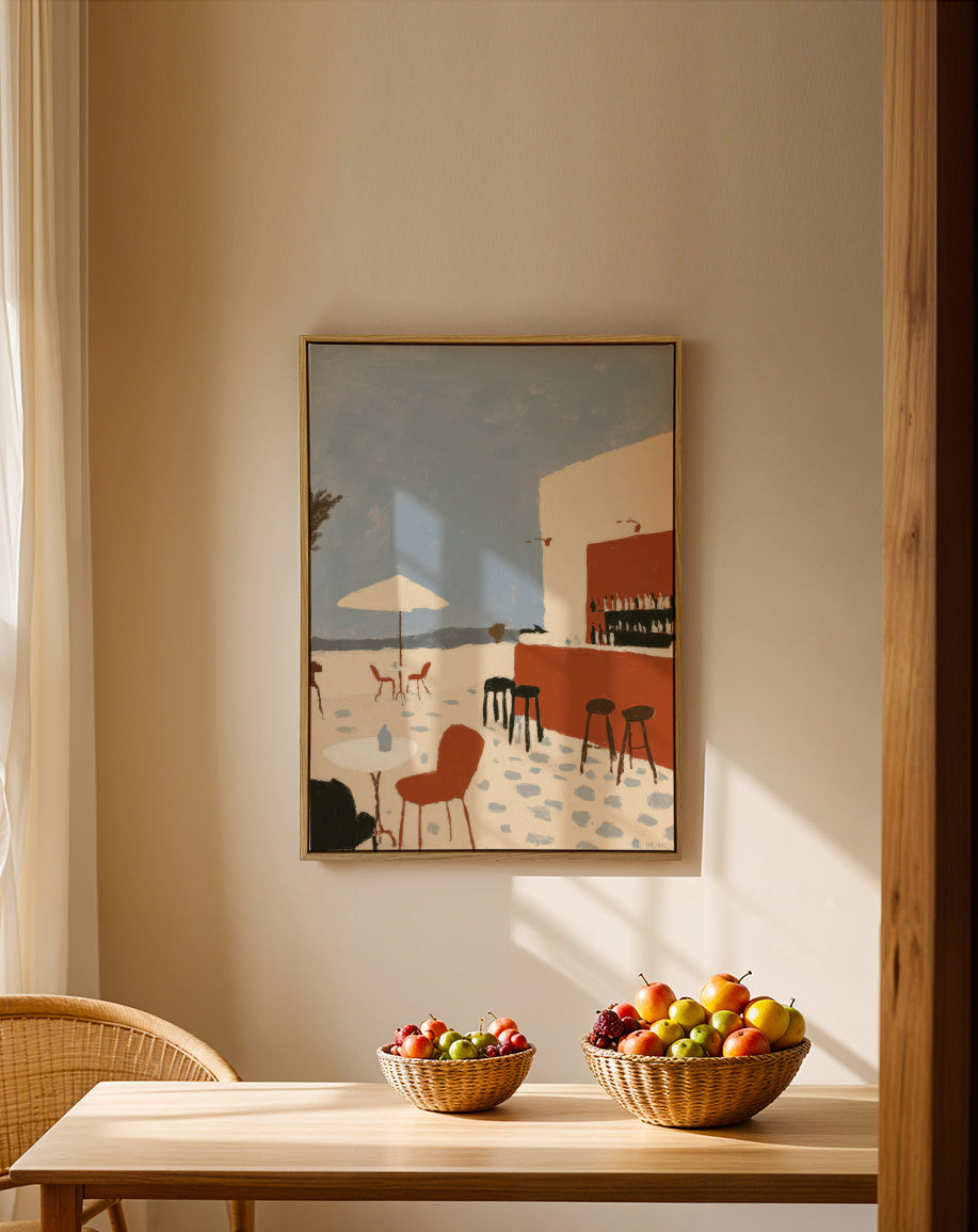 Seaside Terrace - Framed canvas in an interior