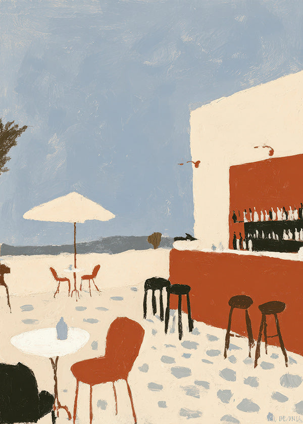 Cuadro de paisaje: terraza costera minimalista