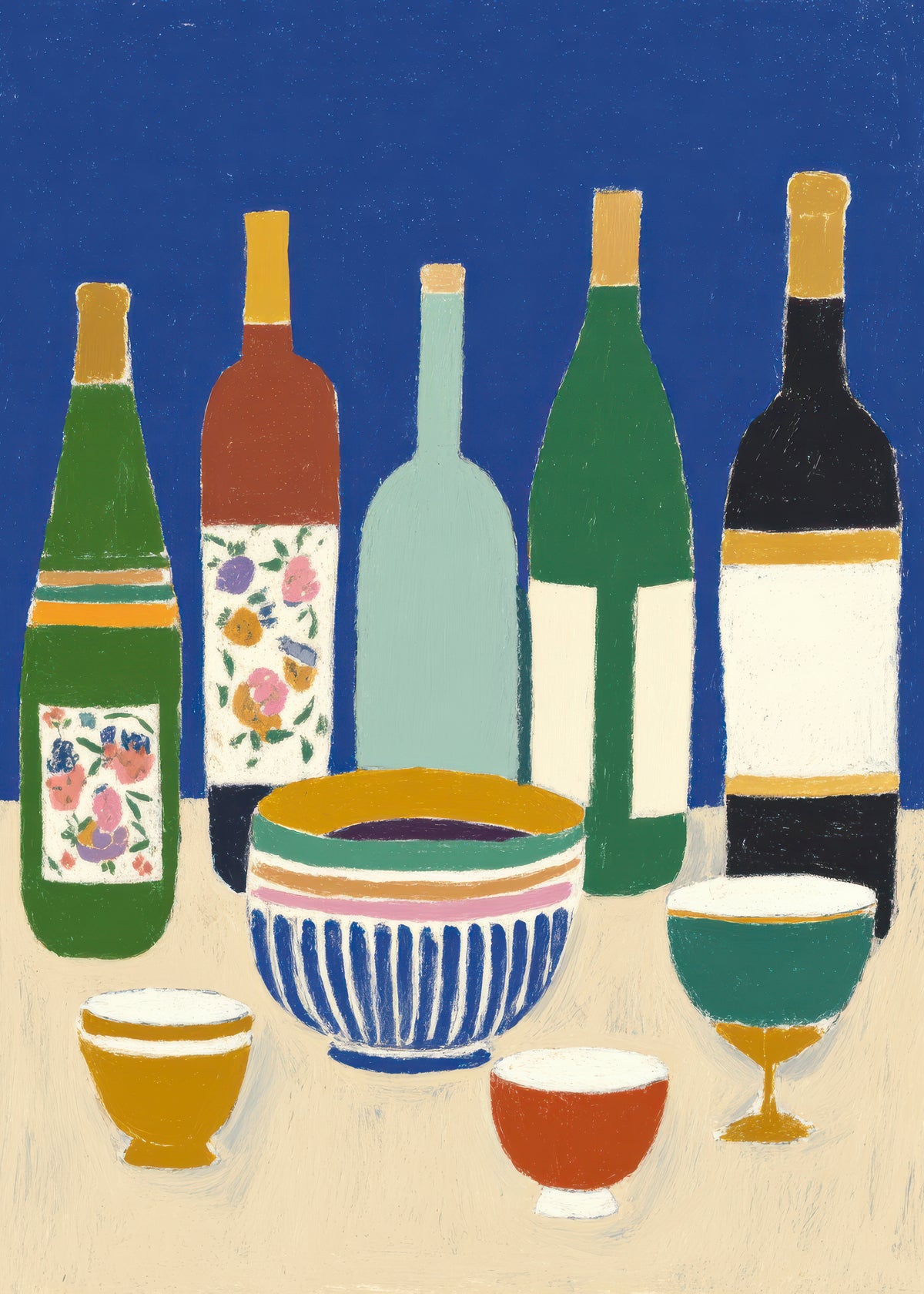 Blue Bottles Still Life - Unframed art print