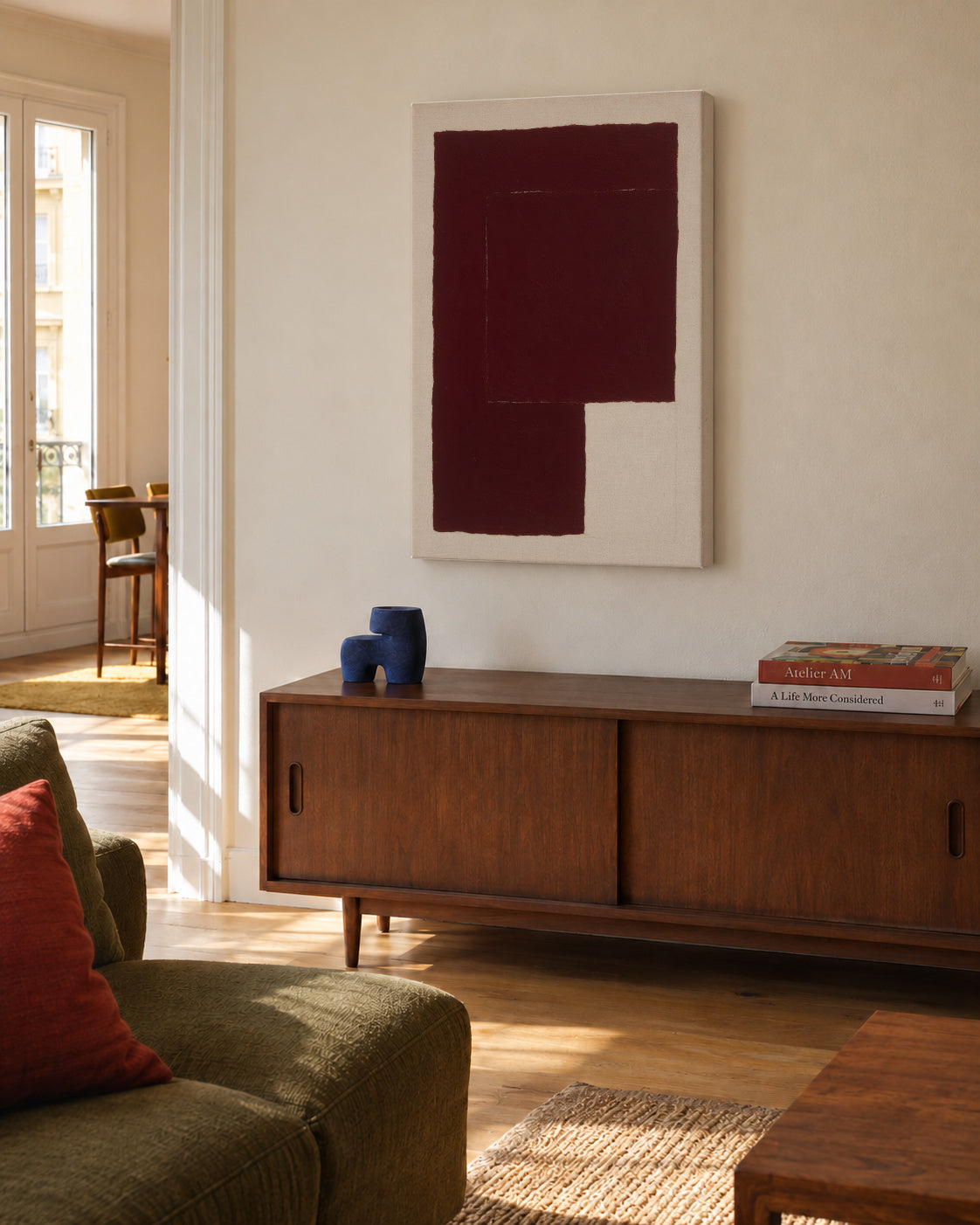 Crimson Structure I - Unframed canvas in an interior