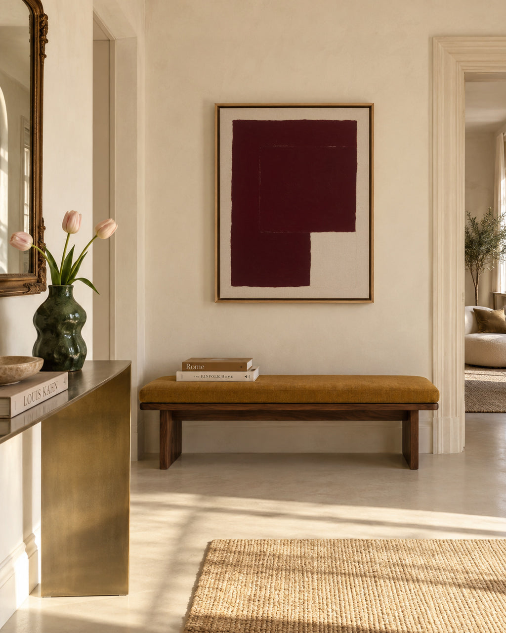 Crimson Structure I - Framed canvas in an interior