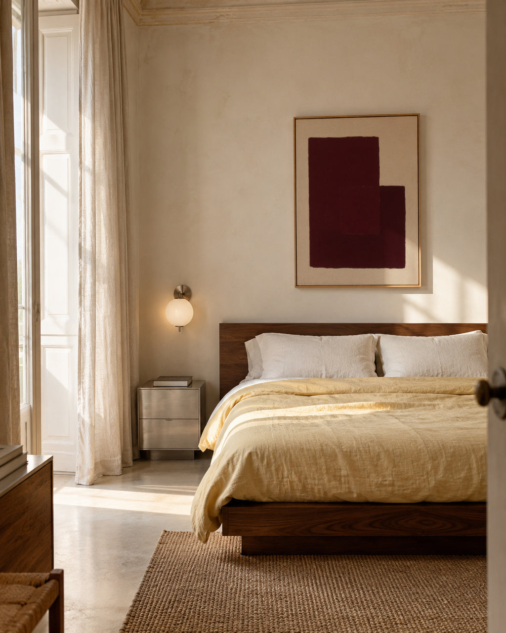 Crimson Structure II - Framed canvas in an interior