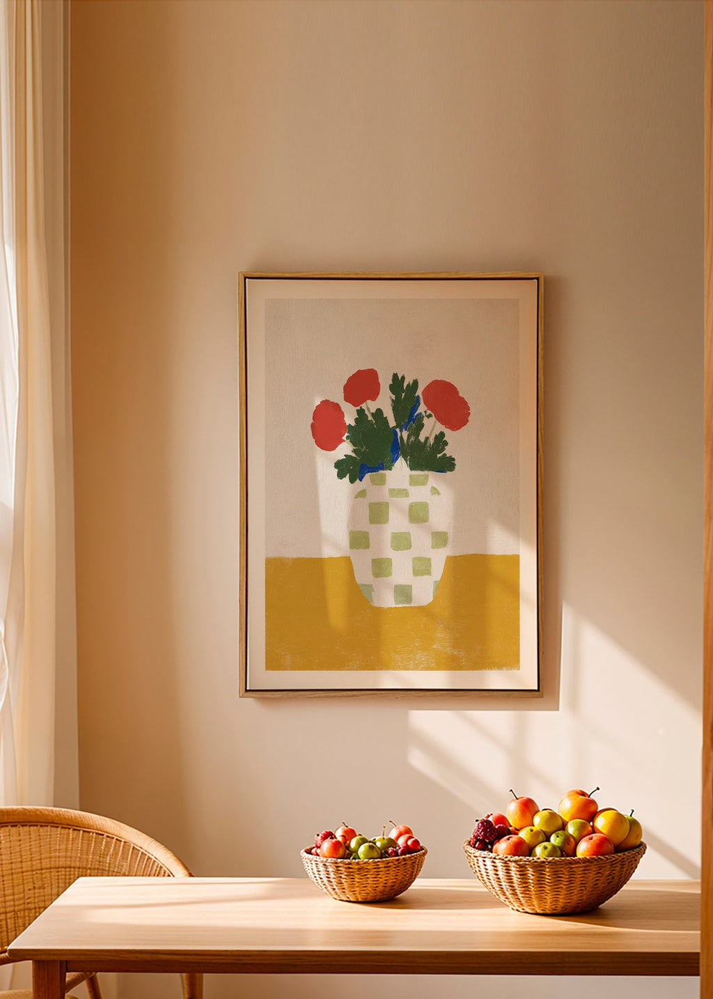 Lámina botánica: jarrón a cuadros con amapolas – Canvas1