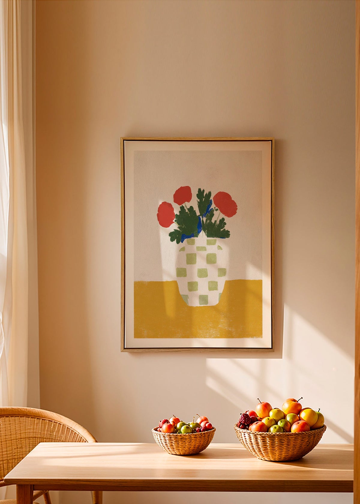 Lámina botánica: jarrón a cuadros con amapolas – Canvas1
