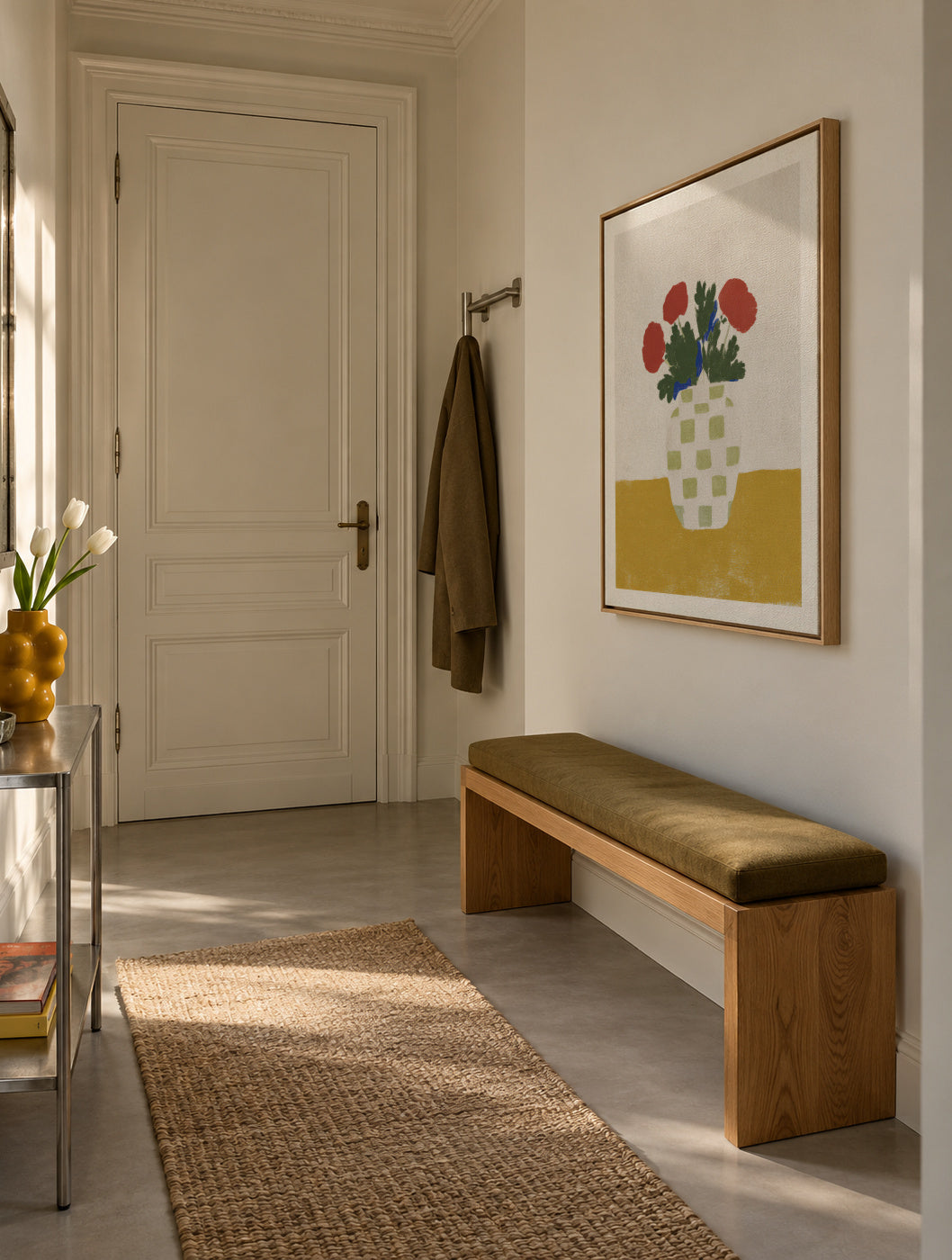 Checked Vase with Poppies - Framed canvas in an interior
