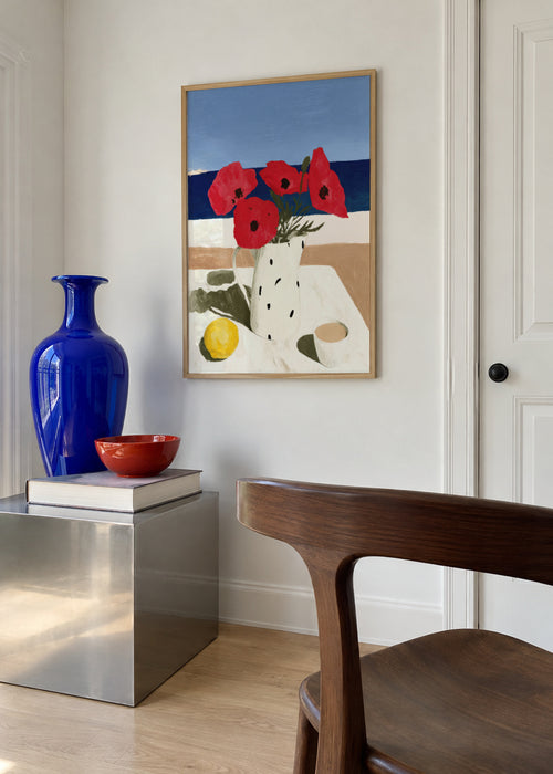 Poppies by the Sea - Framed poster in an interior