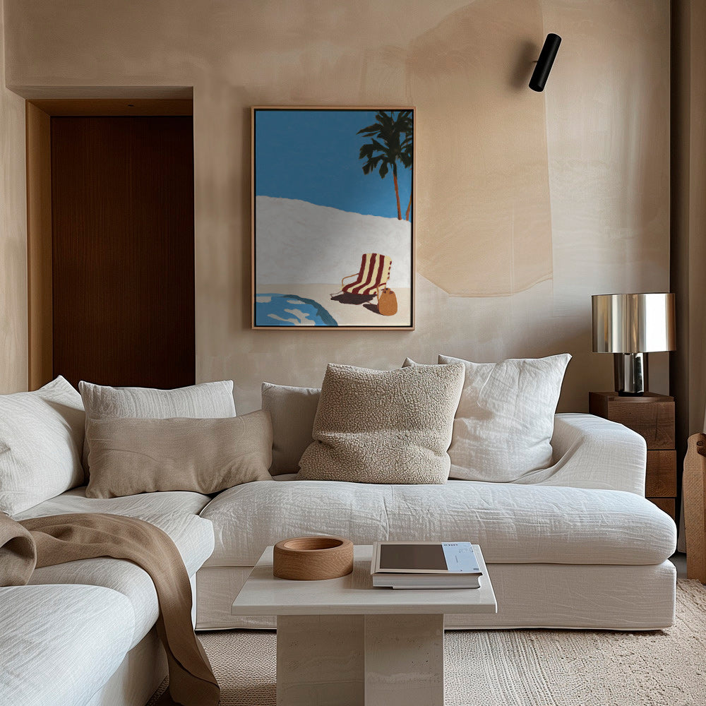 Cuadro de paisaje con tumbona y palmera – Canvas1