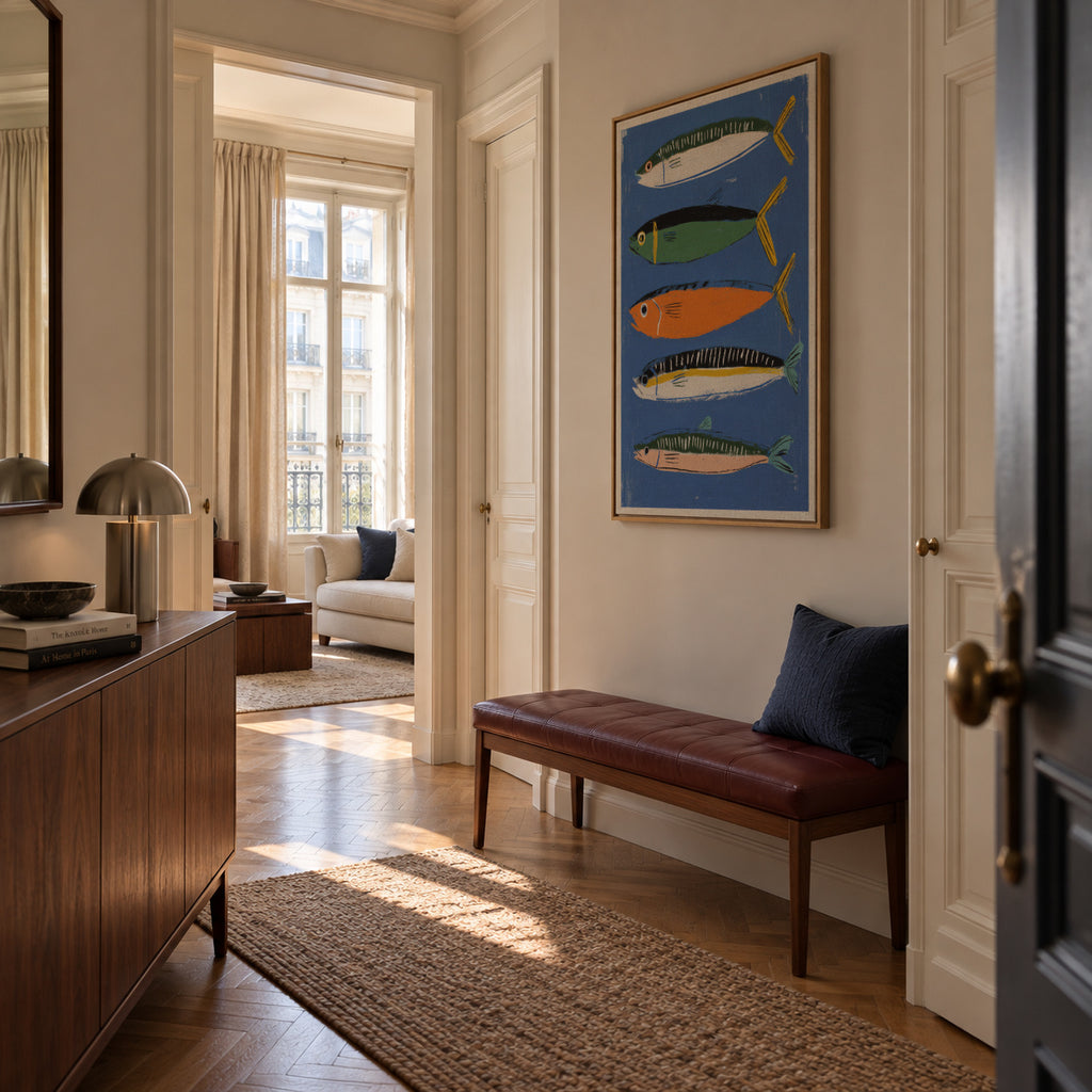 Blue Fish Triptych - Lienzo en ambiente