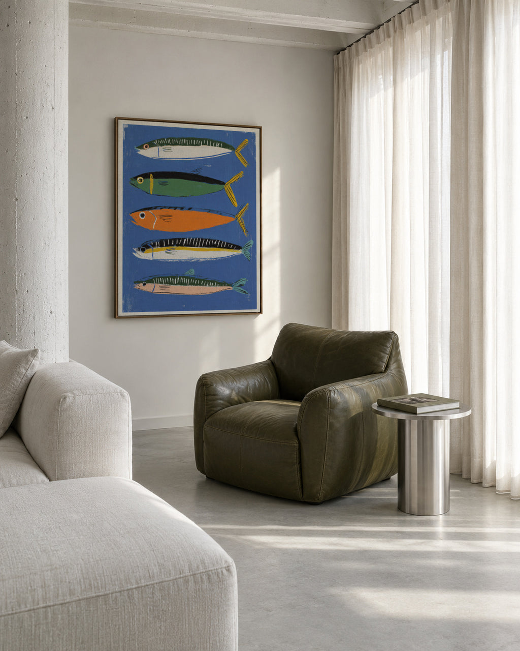 Blue Fish Triptych - Lienzo en ambiente
