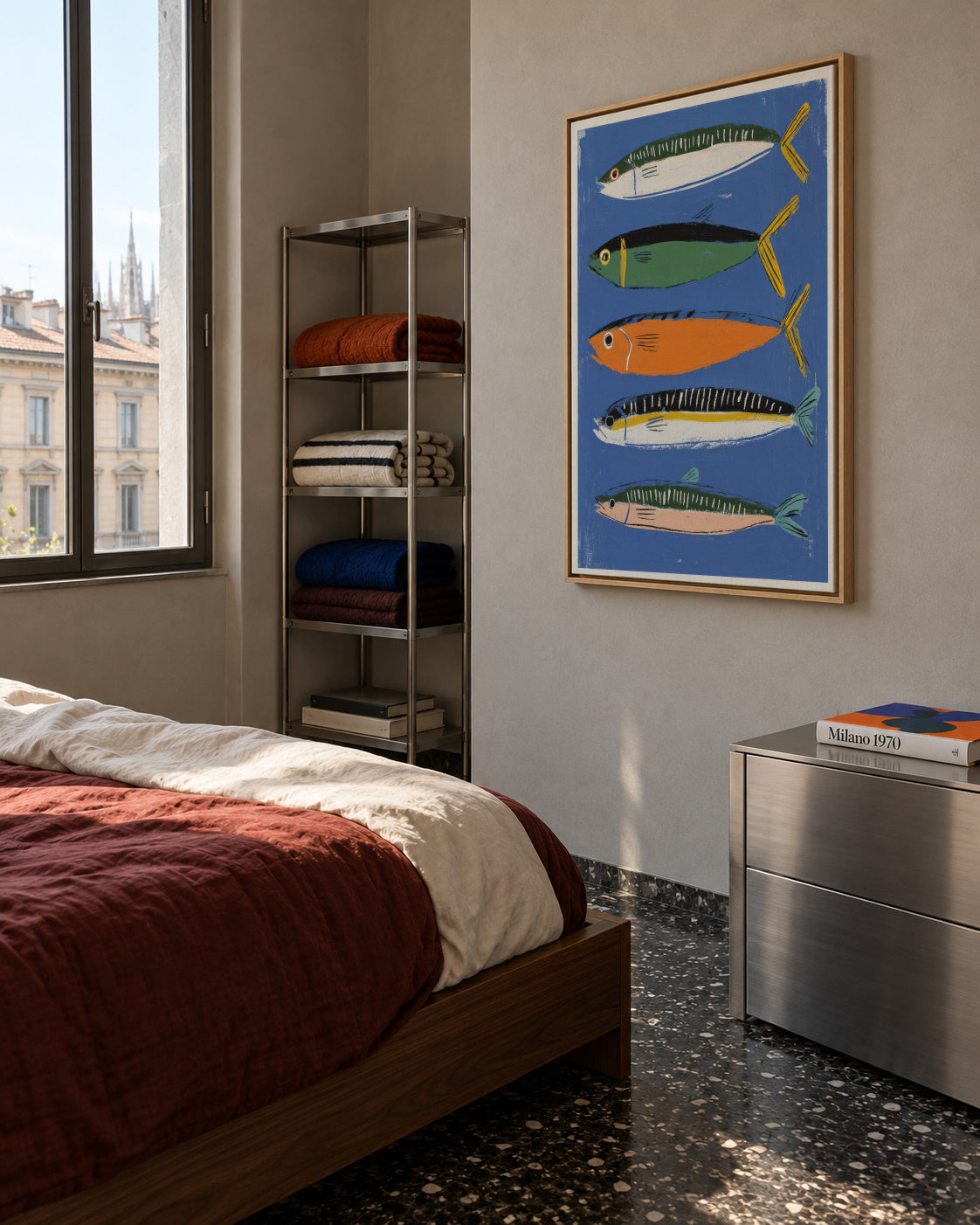 Blue Fish Triptych - Lienzo en ambiente