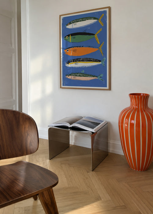 Blue Fish Triptych - Framed poster in an interior