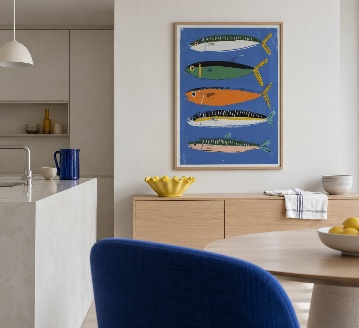 Blue Fish Triptych - Poster en ambiente