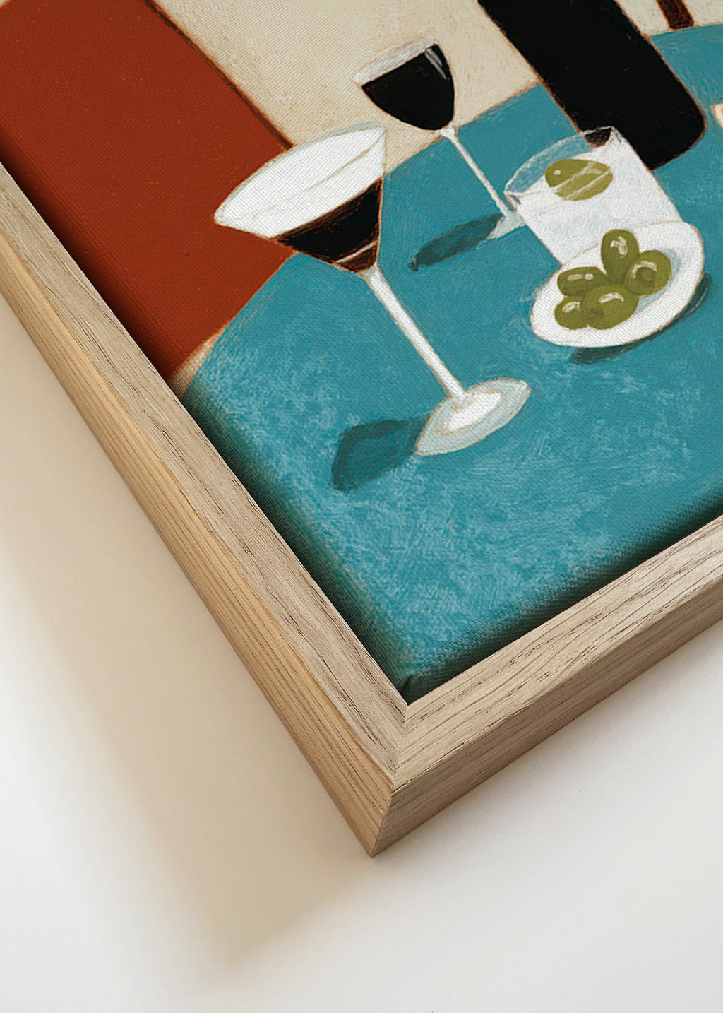 Cuadro de cocina con aperitivo sobre mesa azul – Canvas detail