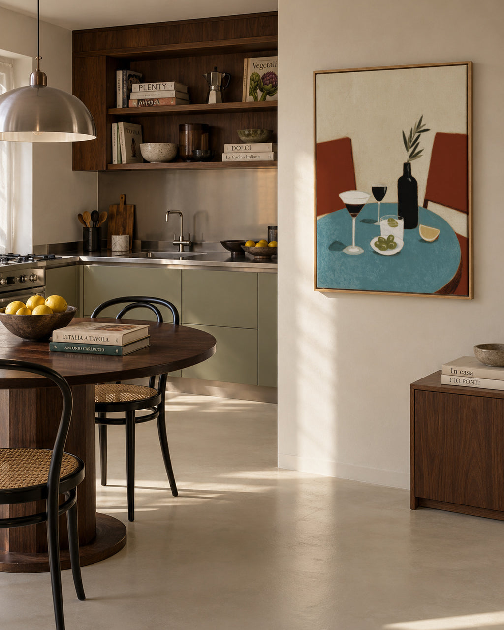 Blue Table Aperitif - Framed canvas in an interior