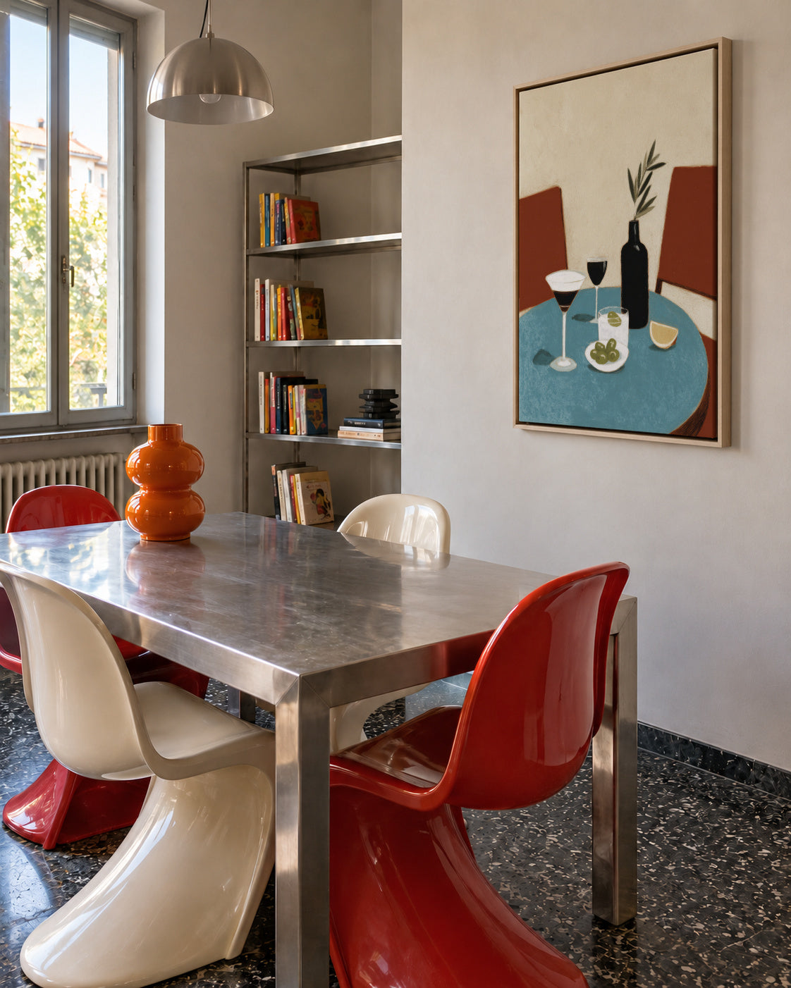 Blue Table Aperitif - Framed canvas in an interior