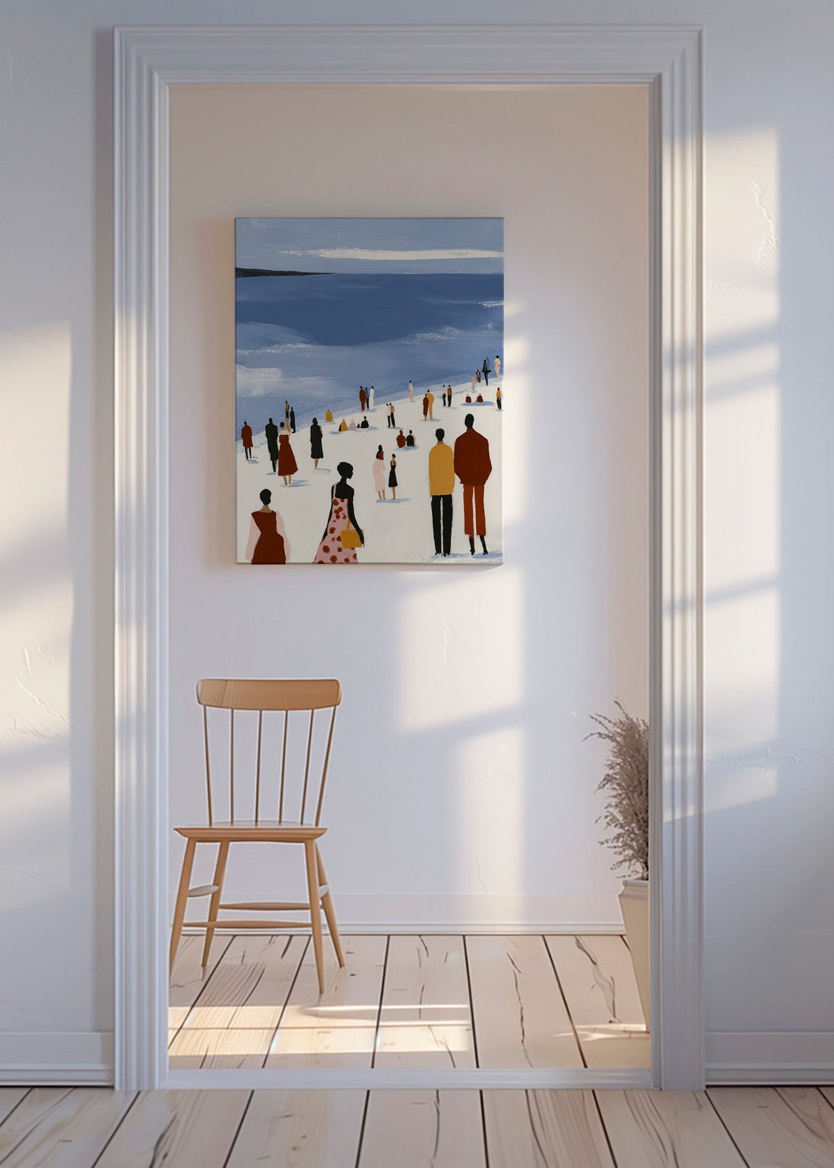 Cuadro de paisaje: playa con figuras estilizadas – Canvas
