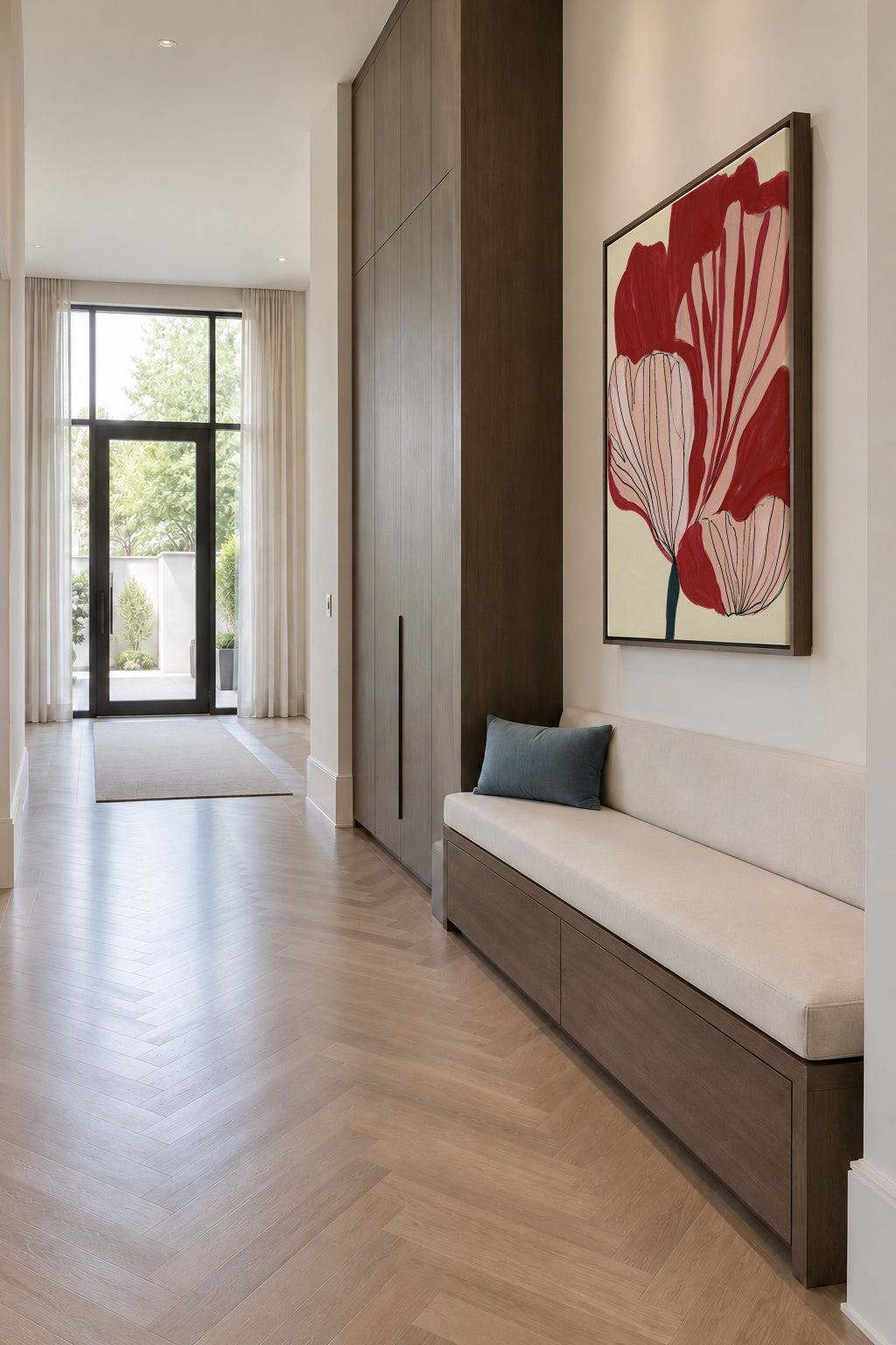 Scarlet Petals - Framed canvas in an interior