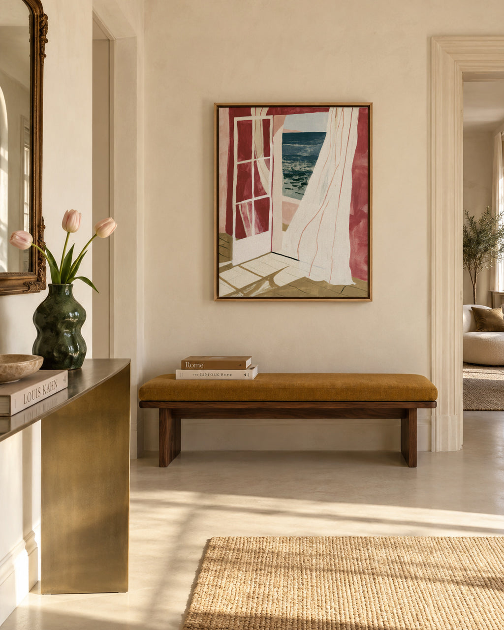 Open Window to Sea - Framed canvas in an interior