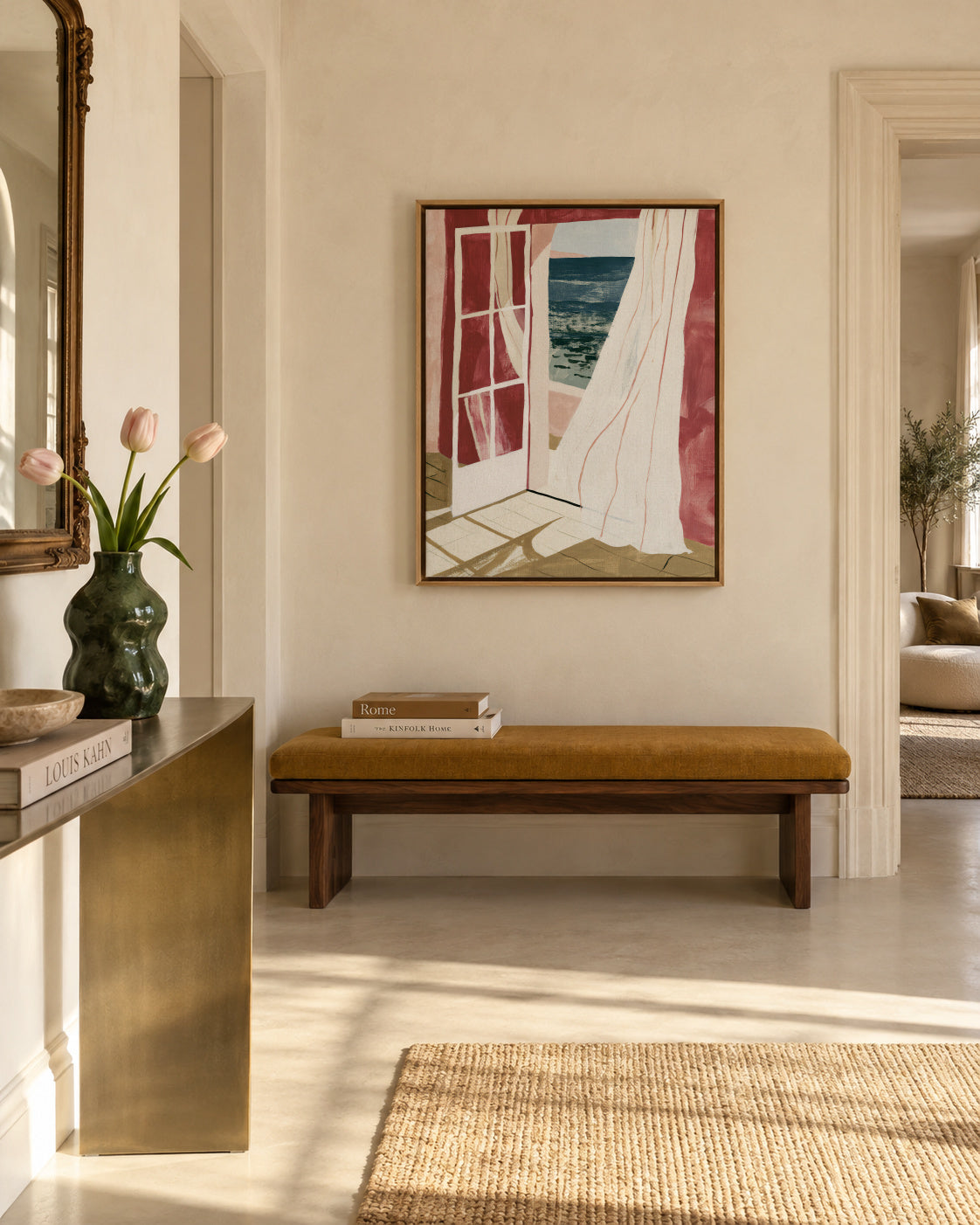 Open Window to Sea - Framed canvas in an interior