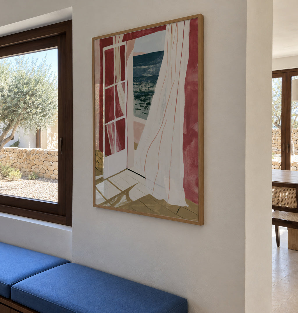 Open Window to Sea - Framed poster in an interior