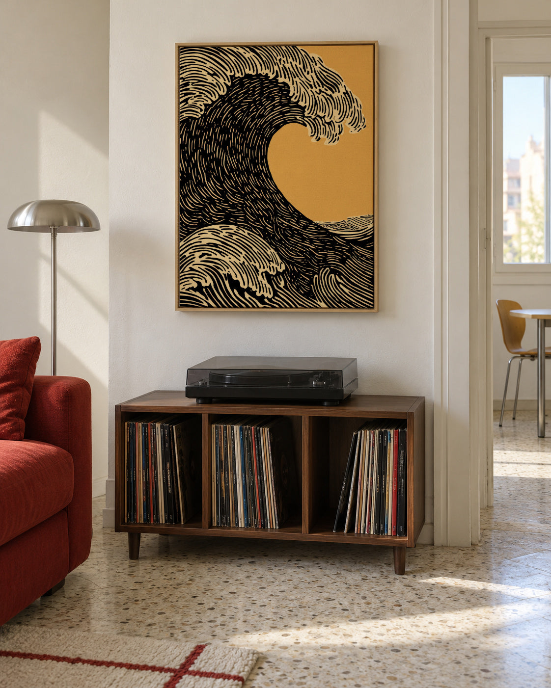 Black Wave - Framed canvas in an interior