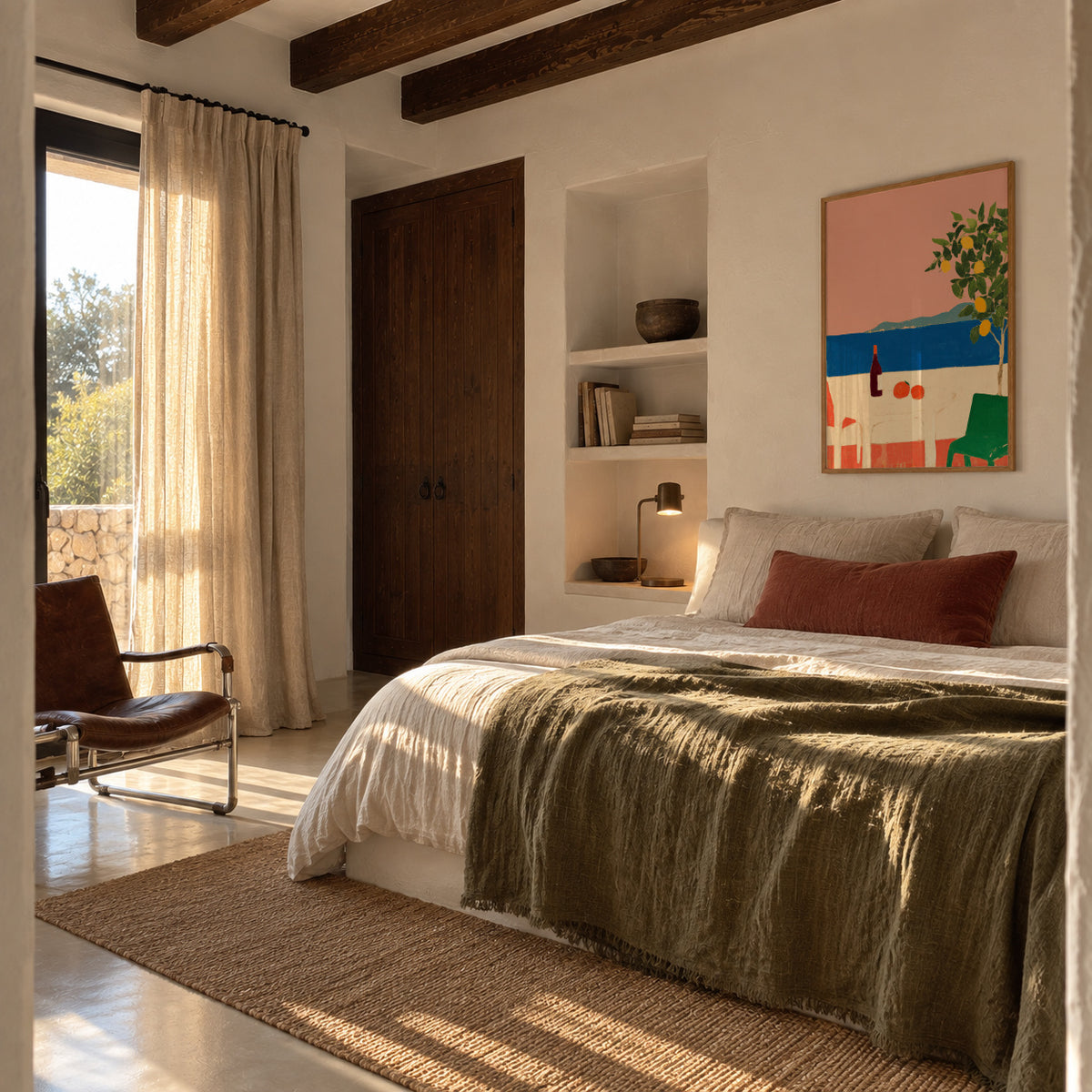Pink Riviera - Framed poster in an interior