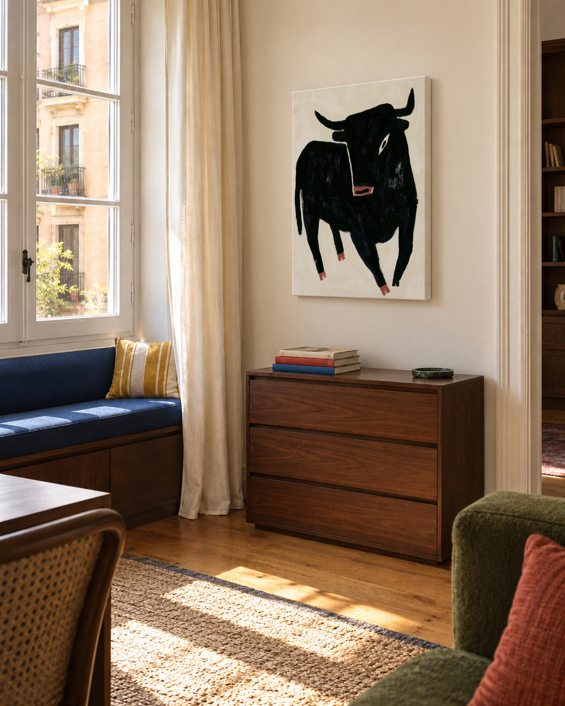 Black Bull - Unframed canvas in an interior