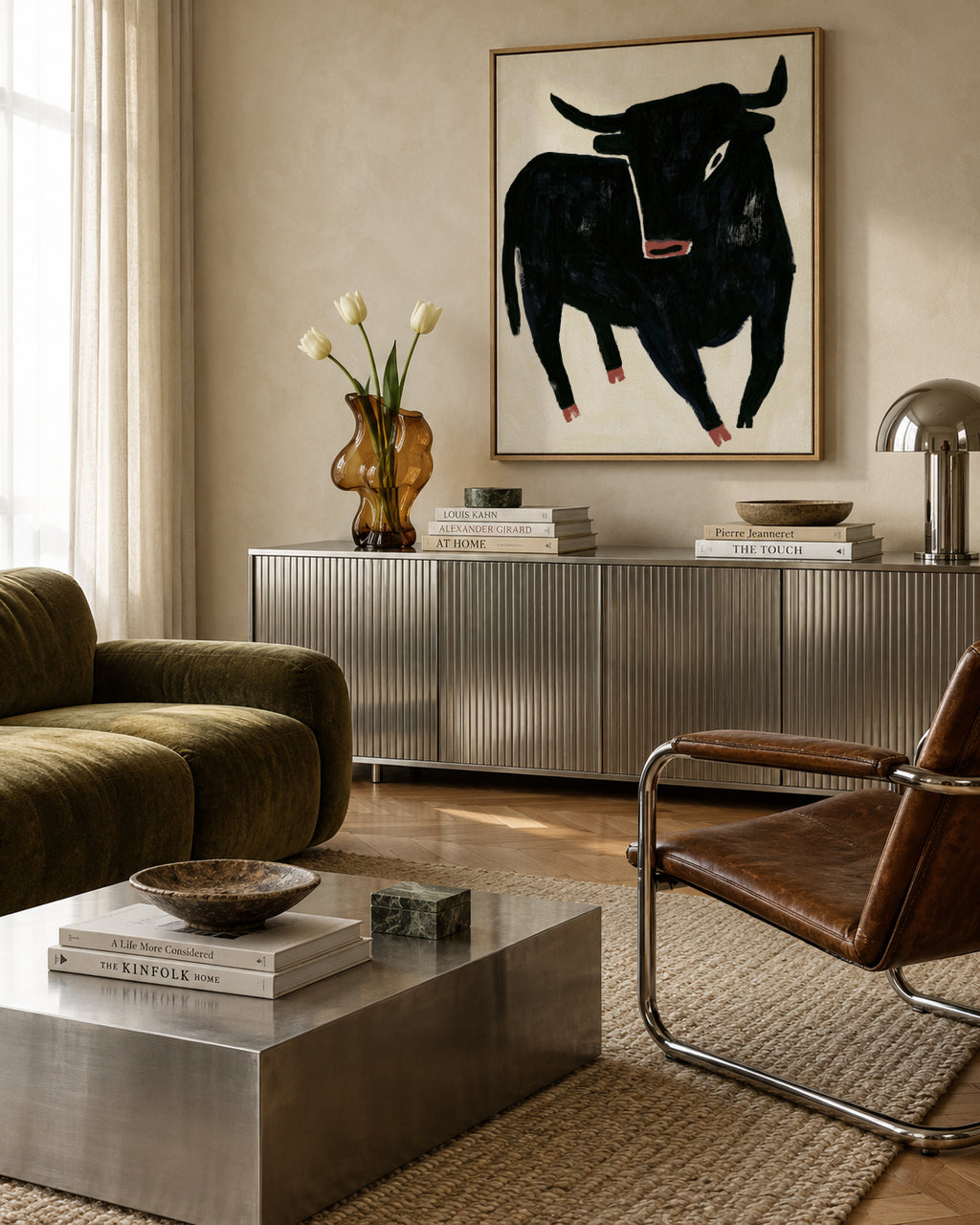 Black Bull - Framed canvas in an interior