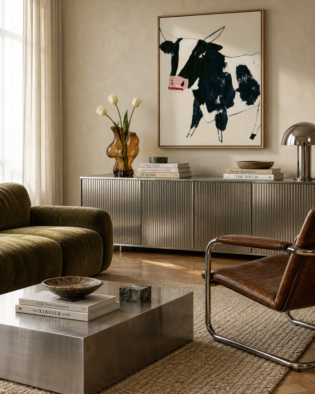 Country Cow - Framed canvas in an interior