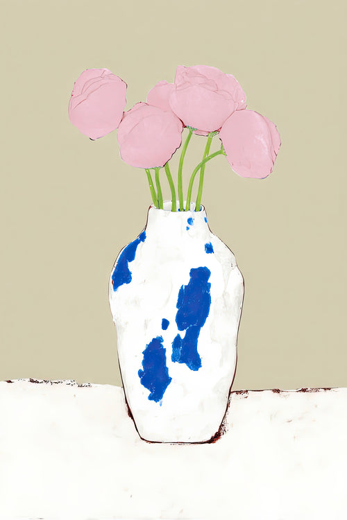 Peonies in Blue Vase - Unframed art print