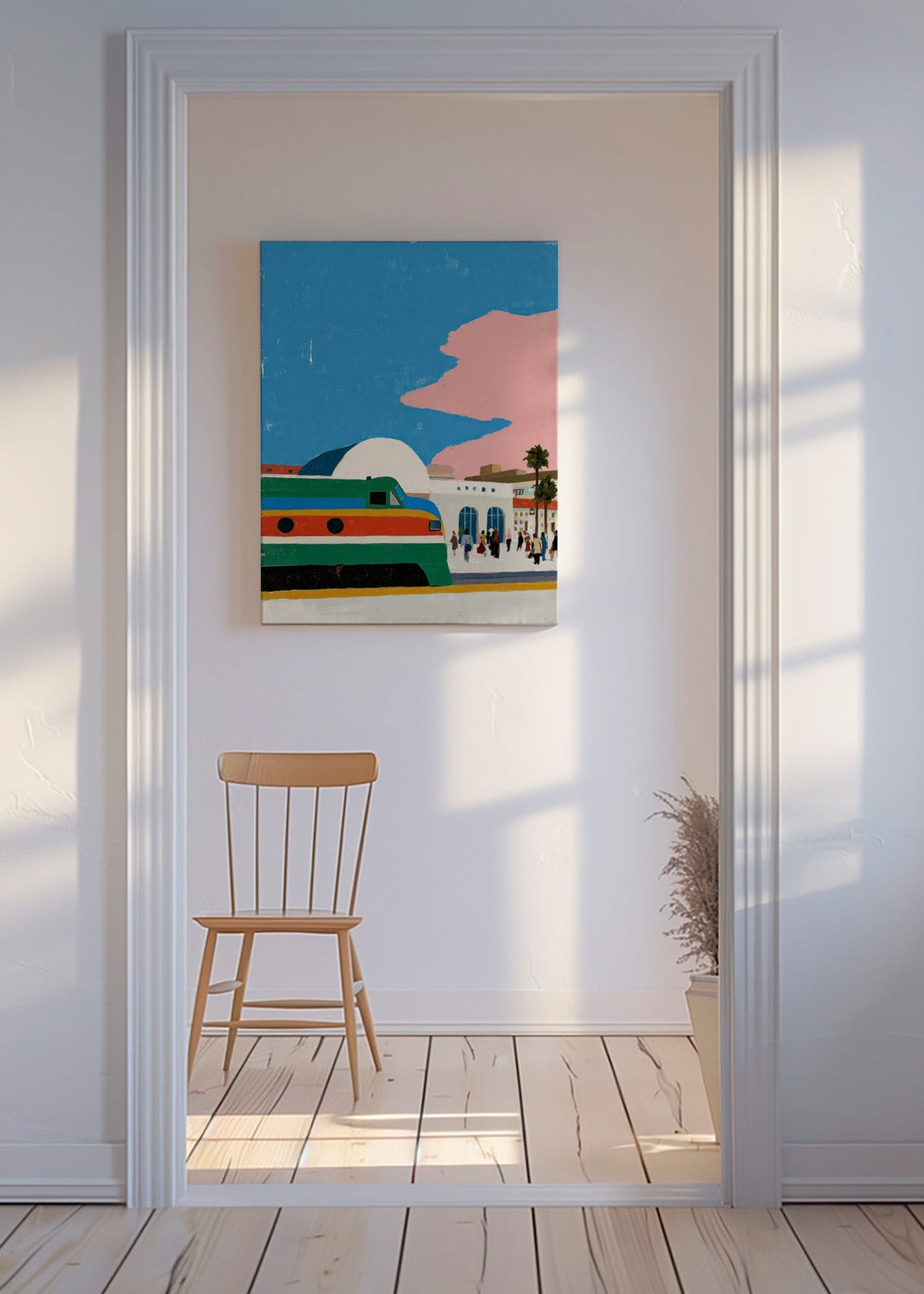 Cuadro de ciudades con tren y andén – Canvas