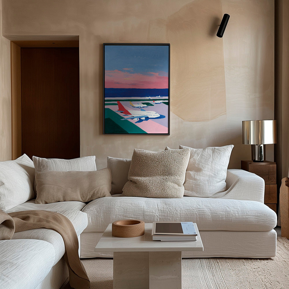 Cuadro de ciudades con aviones al atardecer – Canvas1