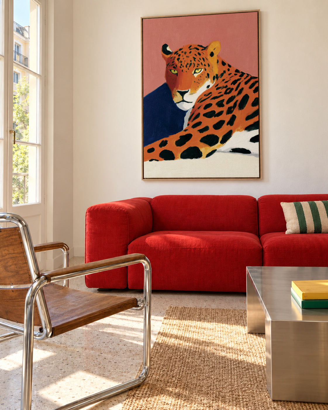 Resting Leopard - Framed canvas in an interior