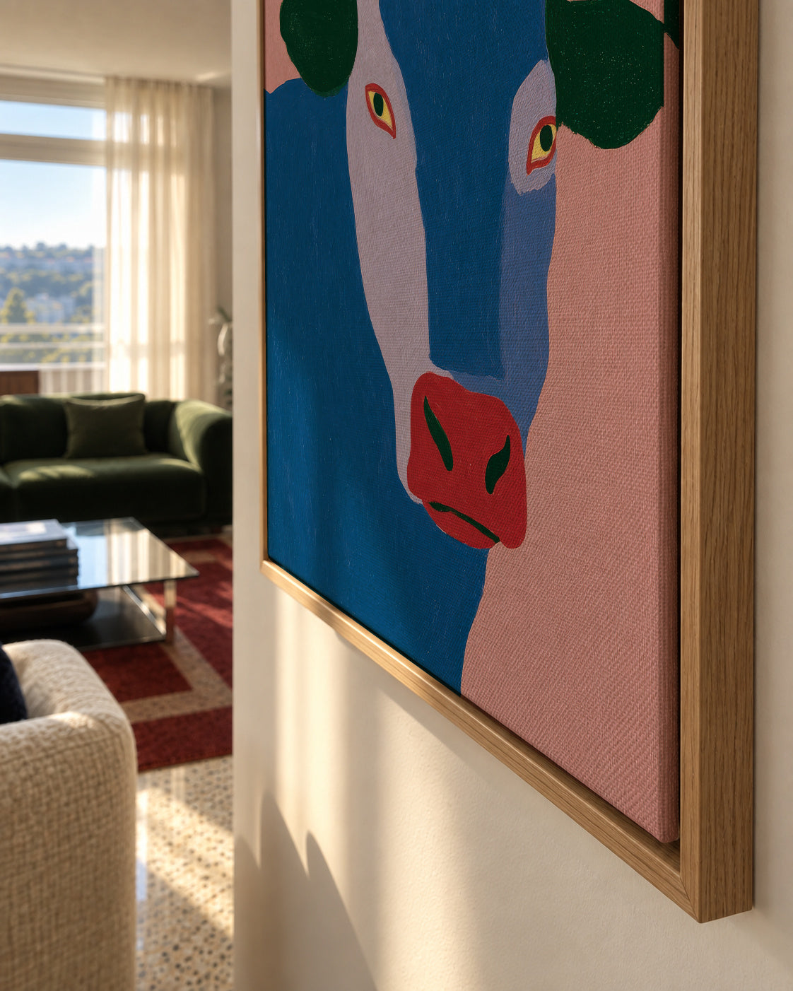 Indigo Bull - Framed canvas detail