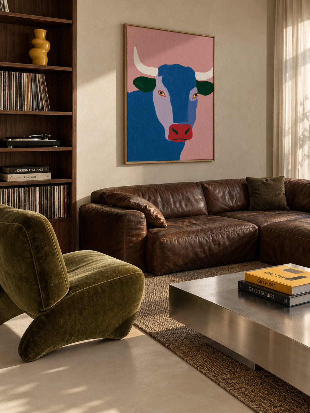 Indigo Bull - Framed canvas in an interior