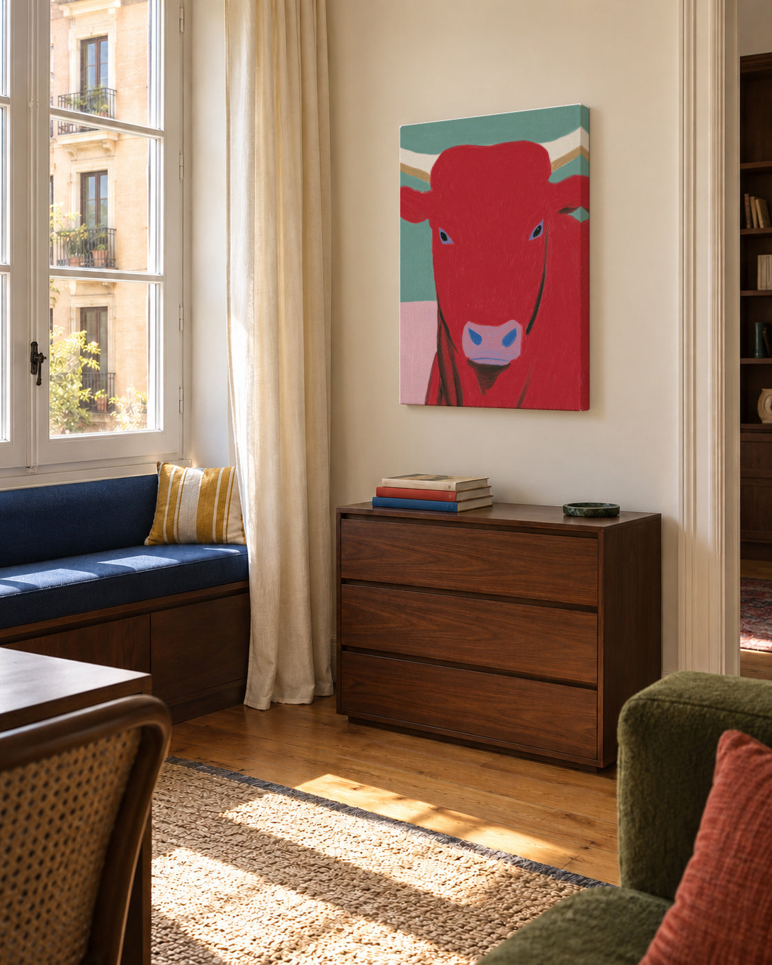 Red Bull Portrait - Unframed canvas in an interior