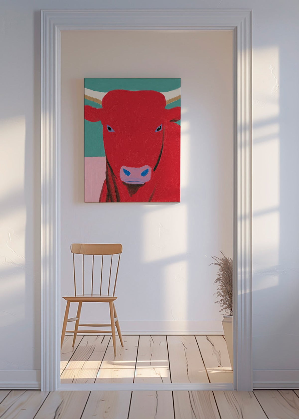 Cuadro toro rojo: retrato pictórico moderno – Canvas